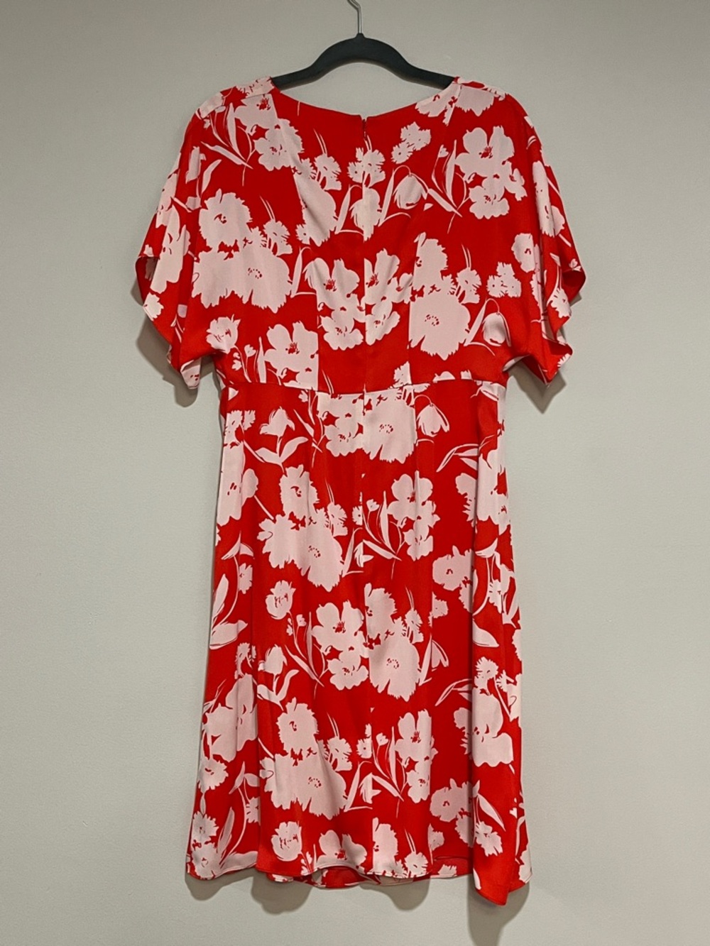 Lewit | Silk red & white floral midi dress Women’s size 6 kimono sleeves flowy - Picture 4 of 7
